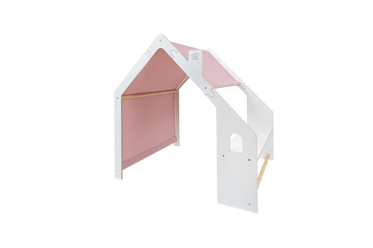 MeowBaby® White Wooden House for Kids - Pink Roof