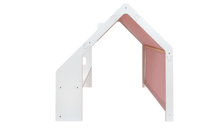 MeowBaby® White Wooden House for Kids - Pink Roof