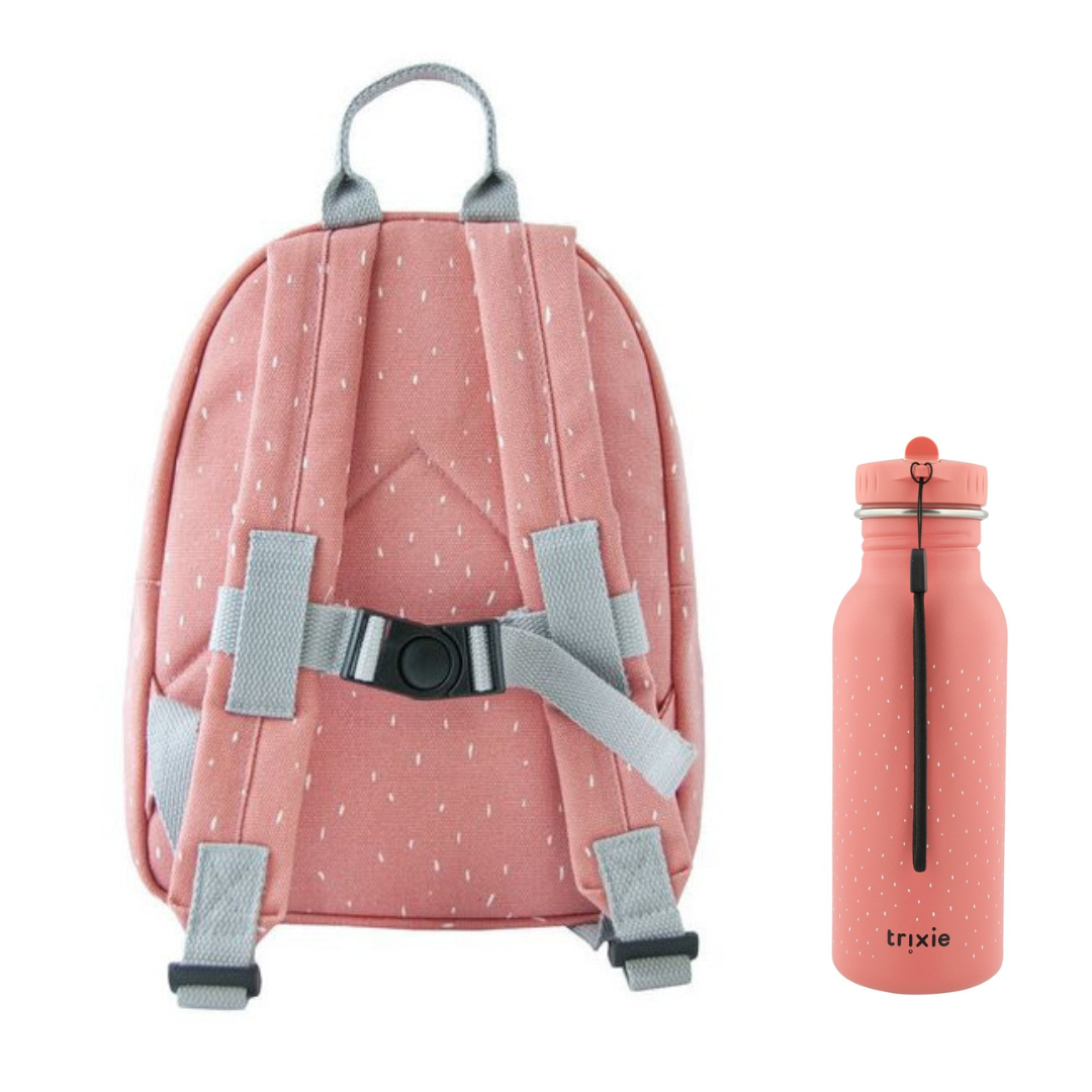 Trixie Baby - Kinderrucksack und Flasche 500 ml | Flamingo - Panda Pals