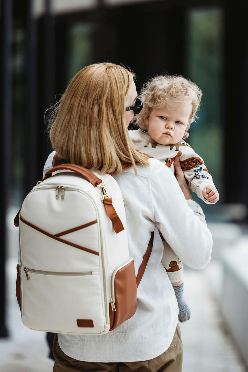 Ally Scandic - Großer Wickelrucksack | Cappuccino - Panda Pals