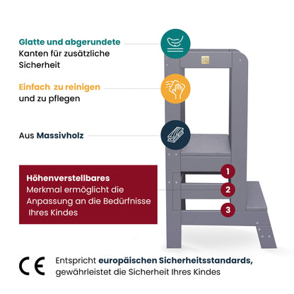 MeowBaby - Montessori Lernturm | Schwarz mit Tafel - Panda Pals