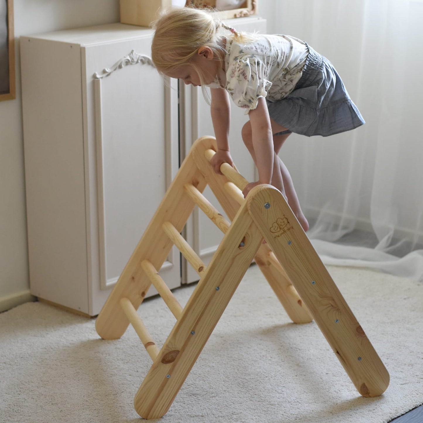 Large Wooden Pikler Ladder - Natural Wood