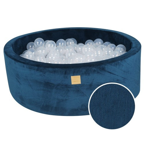 Round Ball Pit With 200 Translucent Balls, 90x30cm - Blue Velvet