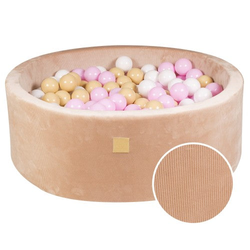 Round Ball Pit With 200 Pink/Sand/White Balls, 90x30cm - Sand Velvet