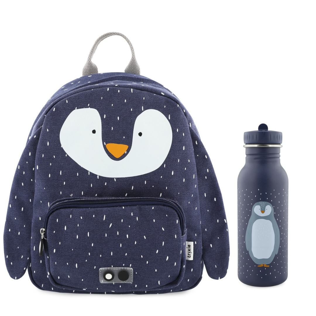 Trixie Baby - Kinderrucksack und Flasche 500 ml | Pinguin - Panda Pals