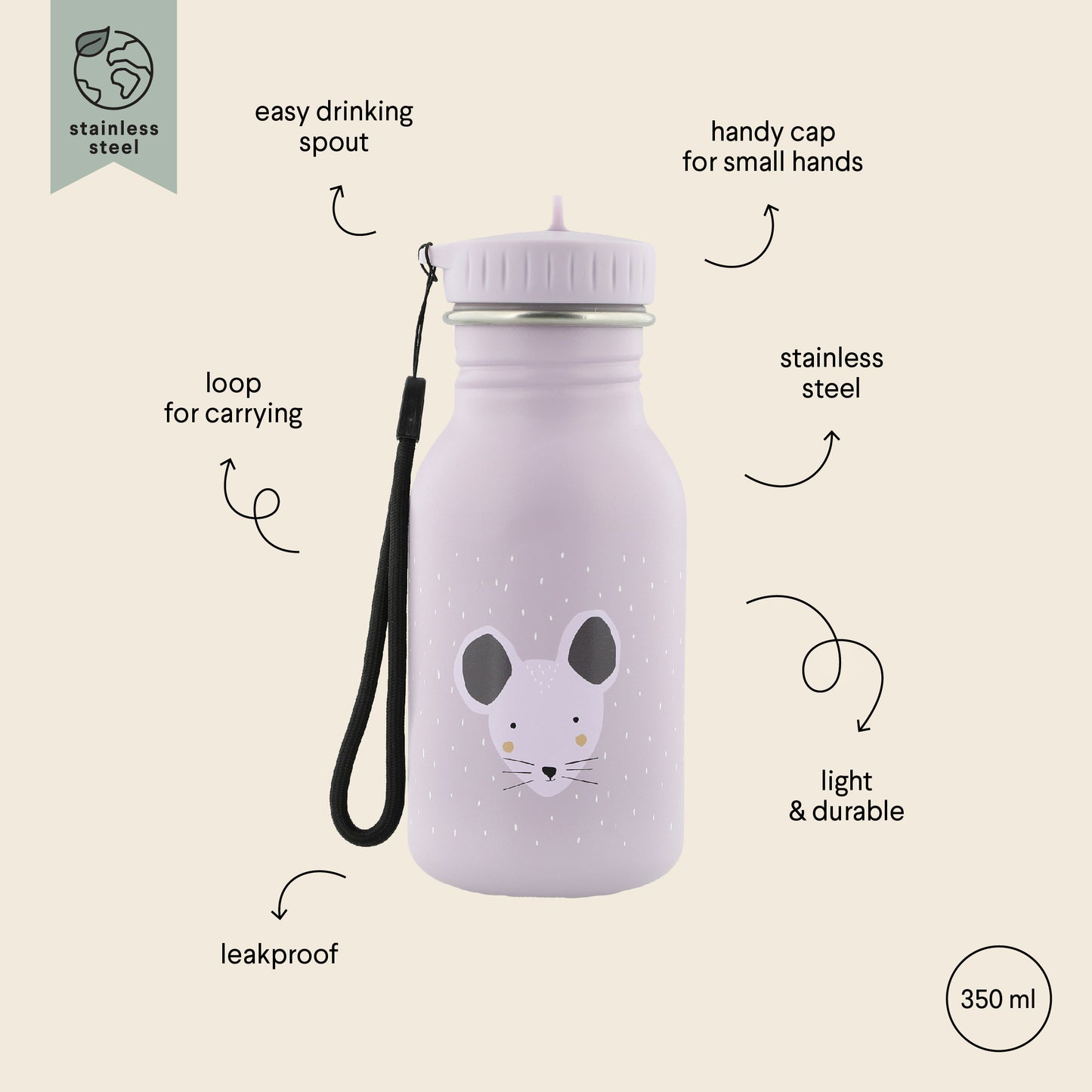 Trixie Baby - Edelstahl Flasche 350 ml | Maus - Panda Pals