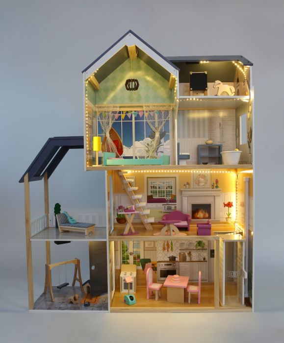 Wooden Dollhouse Crystal with LED Lights